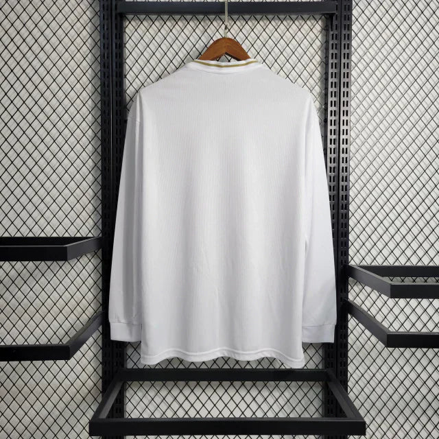 Camisa Real Madrid I Home 2019/20 Retrô Manga Longa Masculina - Branco