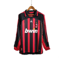 Camisa Retrô Milan I Home 2006/07 Masculino Manga Longa Vermelho e Preto
