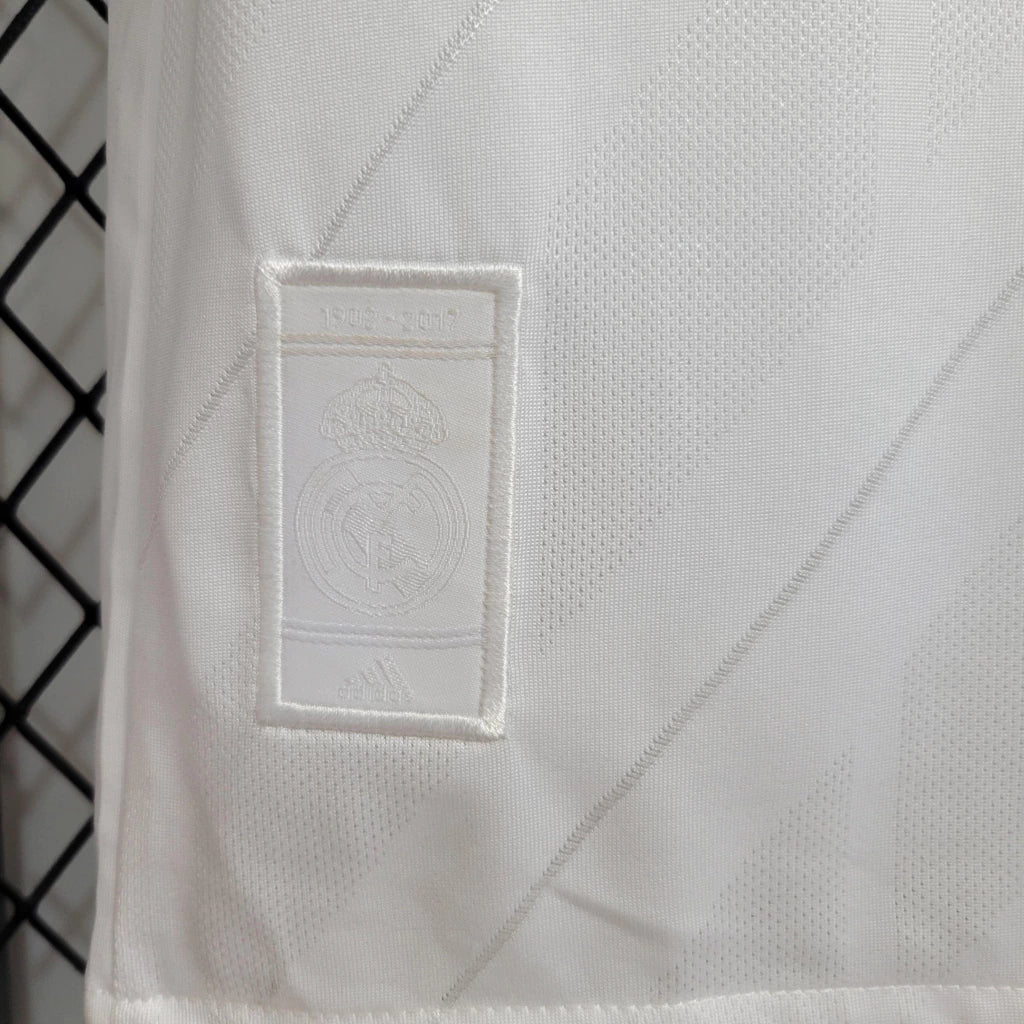 Camisa Retrô Real Madrid I Home 2017/18 Manga Longa Masculino Branco