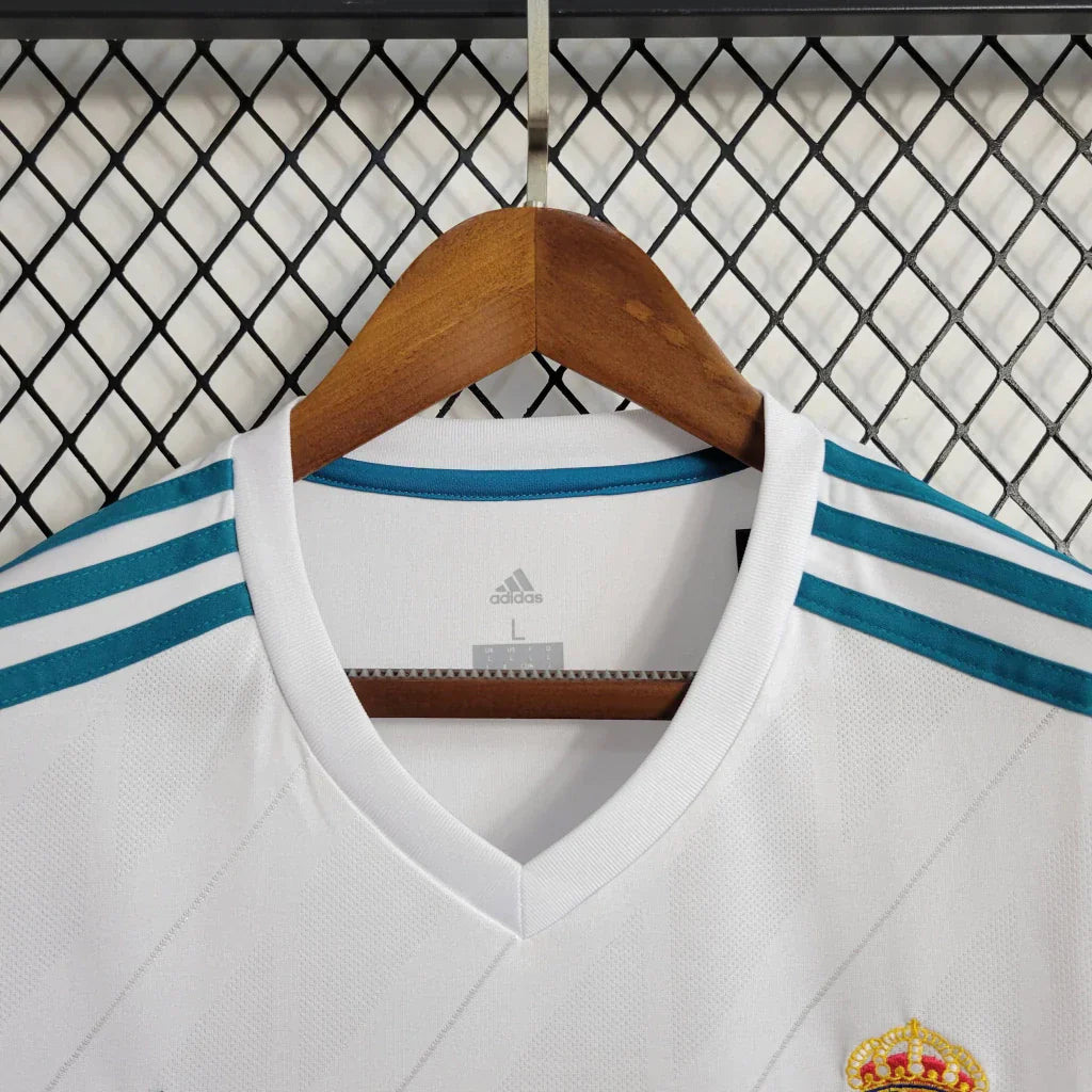 Camisa Retrô Real Madrid I Home 2017/18 Manga Longa Masculino Branco