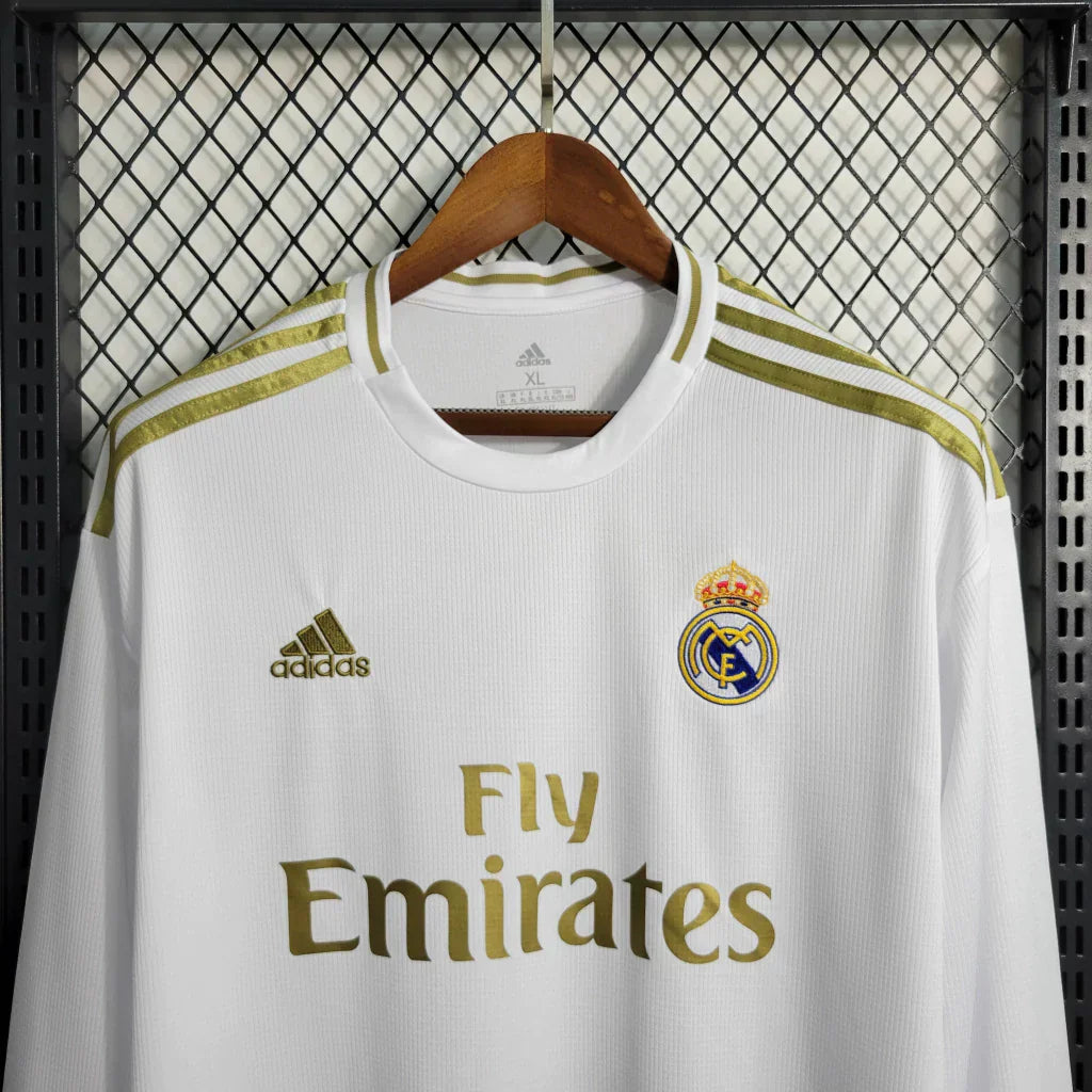 Camisa Real Madrid I Home 2019/20 Retrô Manga Longa Masculina - Branco