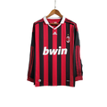Camisa Retrô Milan I 2009/10 Manga Longa Vermelho e Preto