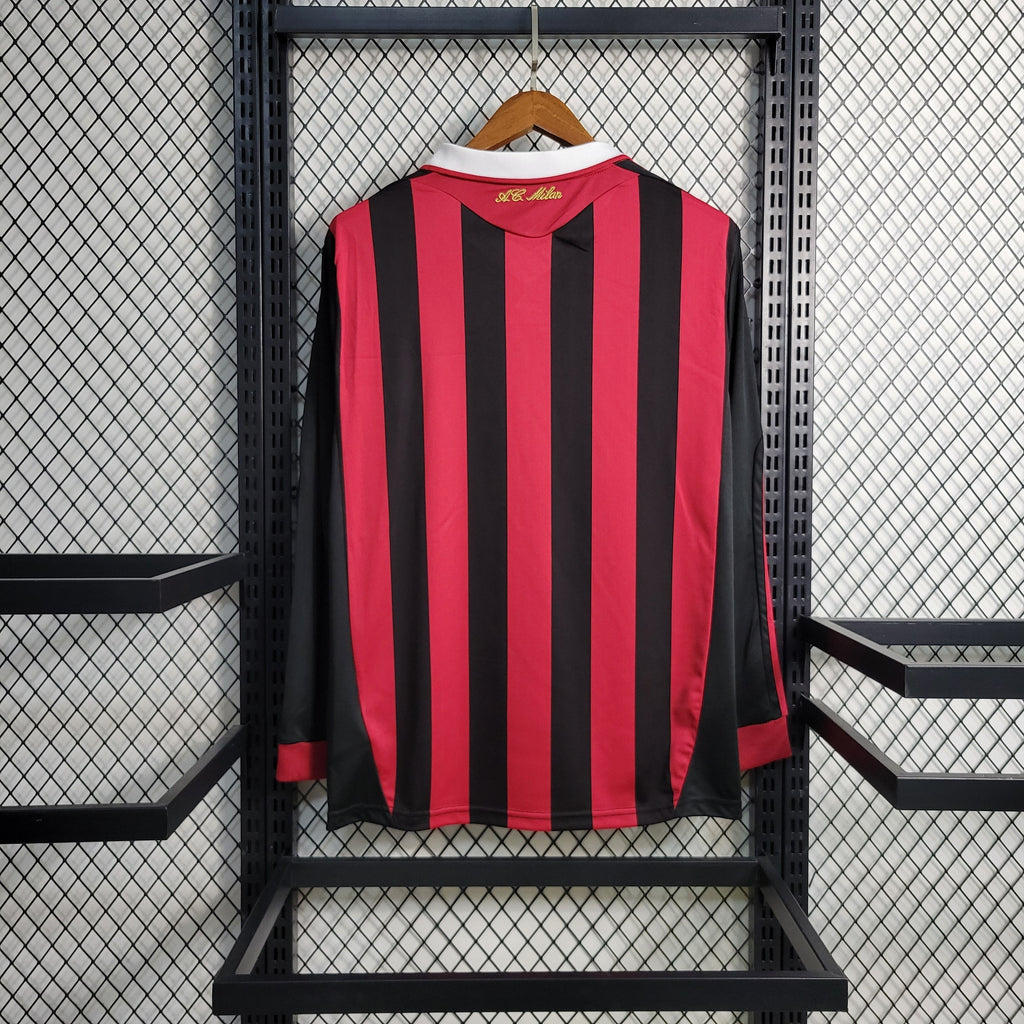 Camisa Retrô Milan I 2009/10 Manga Longa Vermelho e Preto
