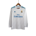 Camisa Retrô Real Madrid I Home 2017/18 Manga Longa Masculino Branco
