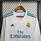Camisa Retrô Real Madrid I Home 2017/18 Manga Longa Masculino Branco