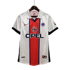 Camisa Paris Saint Germain PSG Retrô Away 98/99 - Retro Masculina - Branco, Azul e Vermelho