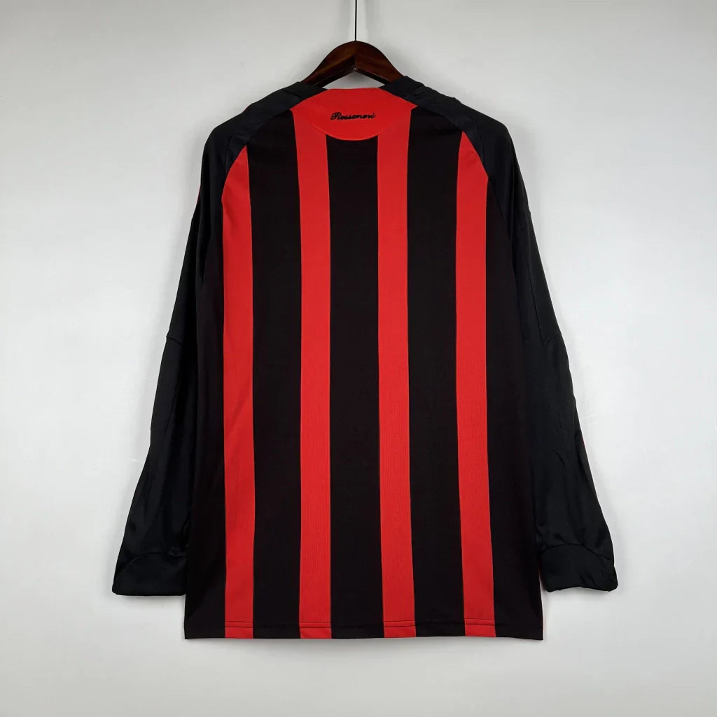 Camisa Retrô Milan I Home 2008/09 Manga Longa Vermelho e Preto