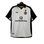 Camisa Dupla Face Retrô Manchester United 2001/02 100 Anos Masculina Branca e Preta ou Dourada