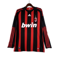 Camisa Retrô Milan I Home 2008/09 Manga Longa Vermelho e Preto